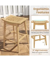 Patio Rattan Barstool with Footrest and Saddle Seat