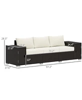 Outsunny Wicker Outdoor Couch, Patio Sofa with Storage, Cushions