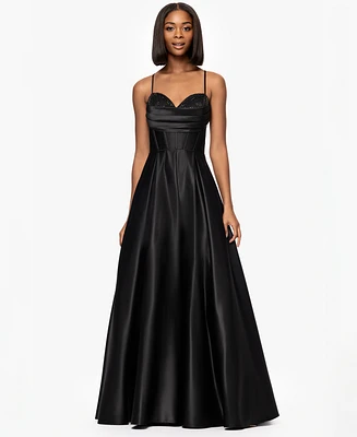 Blondie Nites Juniors' Rhinestone Draped-Neck Corset Gown