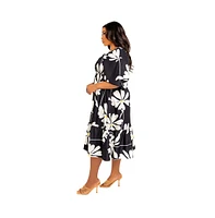 Buxom Couture Women's Plus Floral Smocked Puff Sleeve Dress