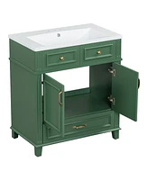 30" Green Bathroom Vanity with Resin Sink and Soft Closing Doors