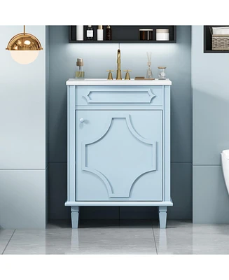 Freestanding Bathroom Vanity Cabinet with Adjustable Shelf and Ceramic Sink