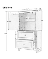 Bathroom Storage Cabinet, Cabinet with Two Doors and Drawers, Adjustable Shelf, Mdf Board, White
