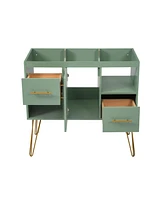 Freestanding 36" Bathroom Vanity, Green, 2 Drawers, 2 Storage Compartments