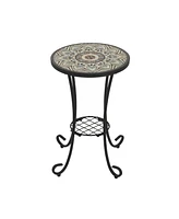 Patio Side Table with Shelf,Brown+Black
