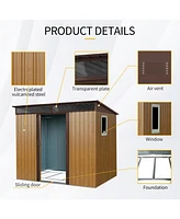 8 ft x 6 ft Outdoor Metal Storage Shed with Window and Transparent plate for Garden, Lawn (Coffee)