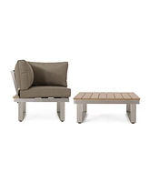 Rust-Resistant Sectional Sofa with Faux Wood Accents and Water-Resistant Cushions