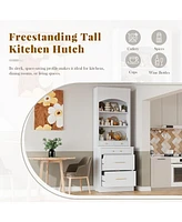 83.7" Tall Kitchen Pantry with Faux Marble Top and Drawers