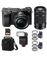 Sony Sony Alpha A6100 Mirrorless Digital Camera, with 16-50mm and 55-210mm Lens (Black) Flash Bundle with Flashpoint Zoom-Mini Ttl R2 Flash, Bag, Filt