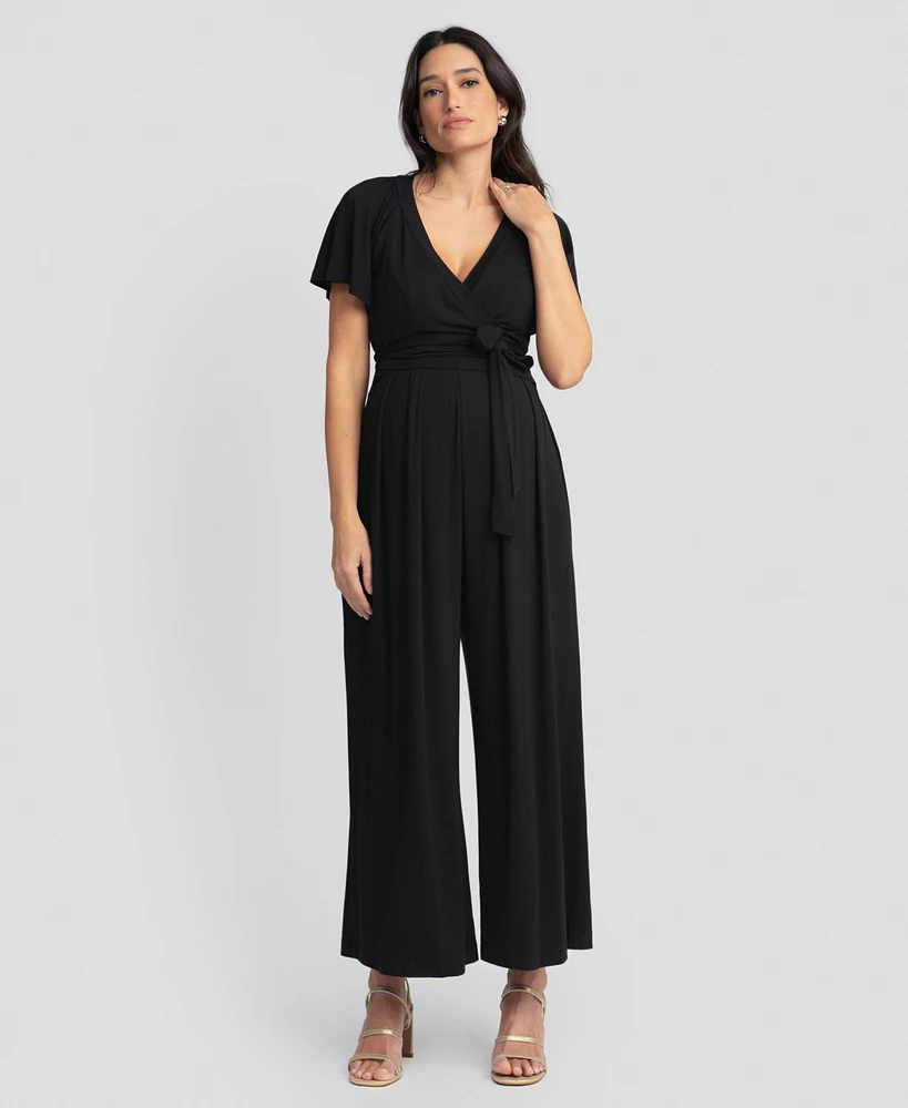 Seraphine Women's Maternity Flutter-Sleeve Wide-Leg Jumpsuit
