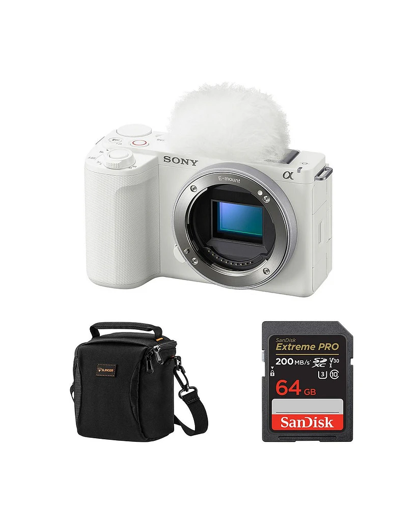 Sony Alpha Zv-E10 Ii Mirrorless Camera, White, Bundle with Extreme Pro 64GB Memory Card and Shoulder Bag