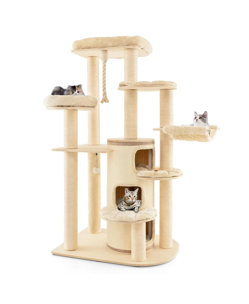 Multi-Level Cat Tree with 3-Story Condo Cozy & Fun Climbing Tower for Cats