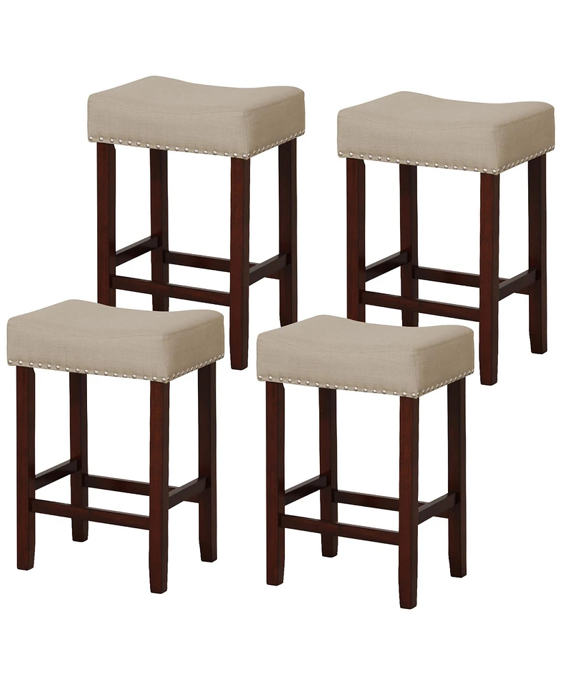 Gymax Set of 4 Bar Stools Counter Height Saddle Kitchen Chairs w/ Wooden Legs