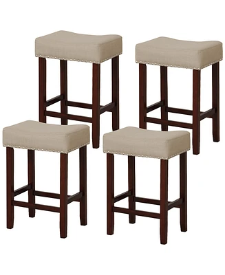 Gymax Set of 4 Bar Stools Counter Height Saddle Kitchen Chairs w/ Wooden Legs