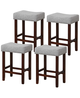 Gymax Set of 4 Bar Stools Counter Height Saddle Kitchen Chairs w/ Wooden Legs