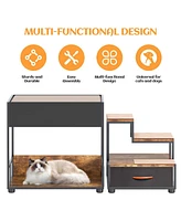 Pet Step Window Perch,Bunk Beds Window Perch for Dogs Bedside Lounge Elevated Dog Bed Multi-Level Platform with sponge, Non-Slip Pad and Storage,Vinta
