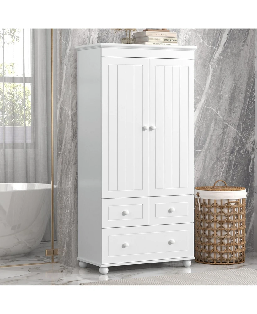 Tall Storage Cabinet with Three Drawers for Bathroom/Office, White