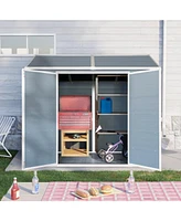 8x4ft Resin Outdoor Storage Shed with Two-Window and Double-Door,Plastic Shed with Floor for Gargen,Patio,Yard,Lawn,Grey