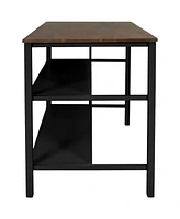 Rustic Stationary Kitchen Island with Butcher Block, 45", Open Shelves