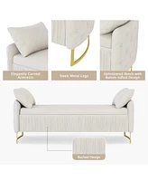 Velvet Upholstered Storage Ottoman with Pillows for Living Room & Bedroom