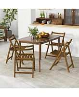 Folding Dining Chair Set of with Rubber Wood Frame Slatted Seat Curved Backrest