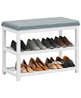 2-Tier Wooden Shoe Rack Bench with Padded Seat