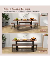 5 Piece Dining Table Set for 4-6 with 2 Benches & 2 Stools for Kitchen Dining Room