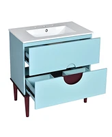 30" Blue Bathroom Vanity Set with Ceramic Sink and 2 Drawers