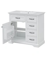 36" Bathroom Vanity with Sink, Ceramic Sink, 2 Tip-out Drawers, Soft Close Door Hinges, White