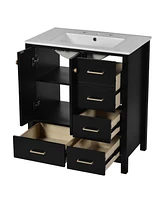 30" Wood Vanity Cabinet Set with Ceramic Sink, Drawers, and Soft-Close Doors