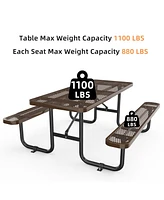 72" Expanded Metal Rectangular Picnic Table, Brown