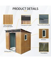 6ft x 5ft Outdoor Metal Storage Shed with Window and Transparent plate for Garden, Lawn (Coffee)