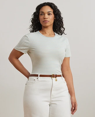 Lauren Ralph Plus Striped Stretch Cotton Crewneck Tee