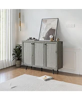 Gray Storage Cabinet with 3 Doors, Adjustable Shelf, and Coffee Bar
