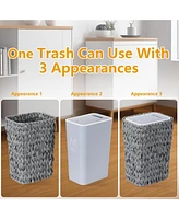 Rattan Trash Can with Press Lid, 2.6 Gal. Bathroom Wastebasket