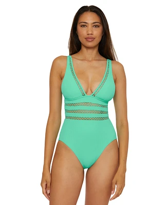 Becca Women's Modern Edge Ribbed One-Piece Swimsuit