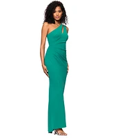 Betsy & Adam Petite One-Shoulder Ruched Gown