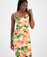 Bar Iii Women's Printed Mesh Cowlneck Sheath Dress, Exclusively at Macy's