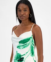 Bar Iii Women's Printed Satin Cowlneck Dress, Exclusively at Macy's
