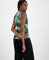 Bar Iii Women's Abstract Printed Mesh Sleeveless Blouse, Exclusively at Macy's