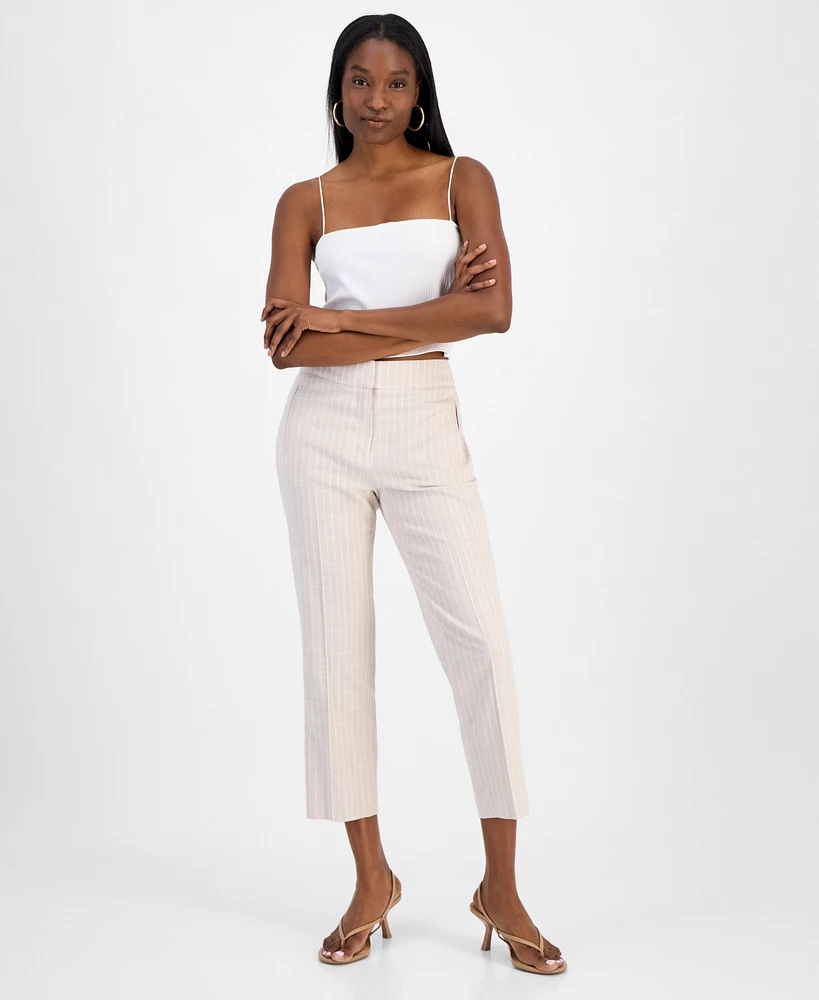 Bar Iii Women's Striped Straight-Leg Cropped Pants, Exclusively at Macy's