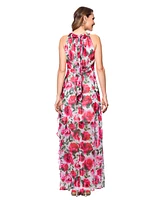 Betsy & Adam Women's Floral Print Ruffled Sleeveless Gown