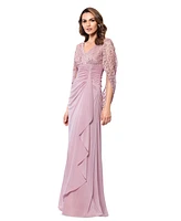 Betsy & Adam Women's Draped Lace Chiffon Gown