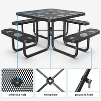 Square Outdoor Steel Picnic Table 46" with umbrella pole,Black