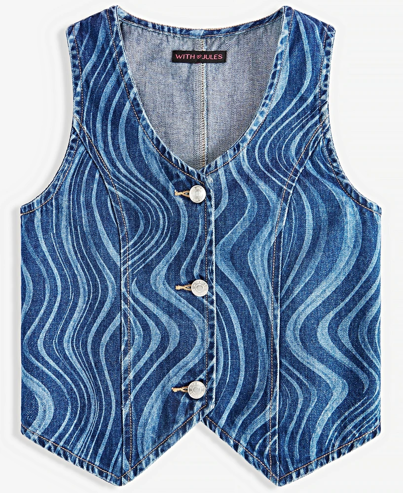 With Jules Big Girl Cotton Denim Wave Wash Vest Top