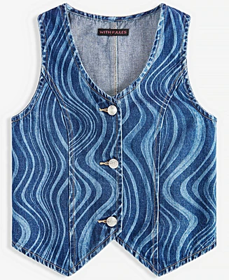 With Jules Big Girl Cotton Denim Wave Wash Vest Top