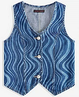 With Jules Big Girl Cotton Denim Wave Wash Vest Top