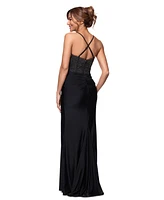 Betsy & Adam Women's Studded Square-Neck Sleeveless Gown