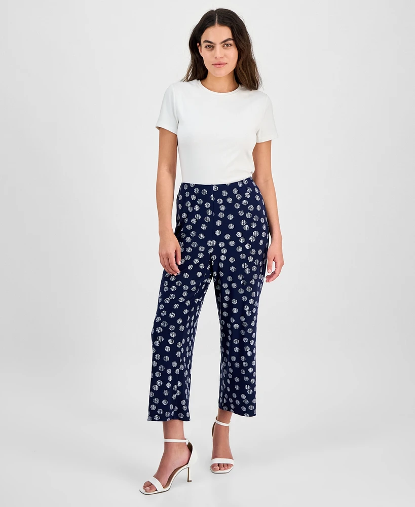 Anne Klein Women's Printed Pull-On Cropped Pants