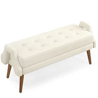 Beige Bench: Loop Yarn, Soft Cushion, Geometric Arms
